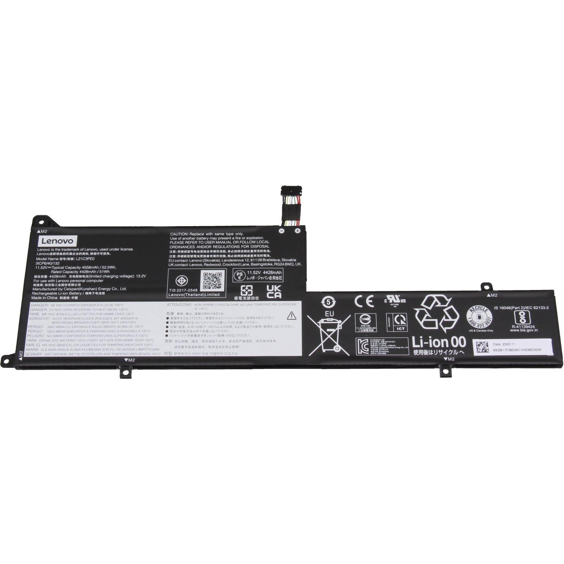 Lenovo L21C3PE0 (3 Zellen, 4560 mAh), Notebook Akku