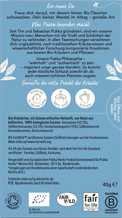 Valeurs nutritives et ingrédients Pukka After Dinner (40 g)