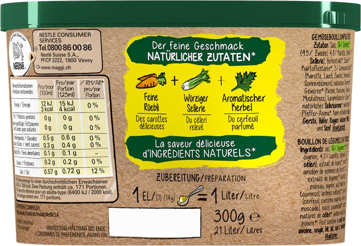 Nutritional values and ingredients Maggi Bouillon Vegetable Natural P.