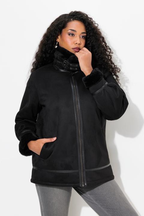 Immagine prodotto Ulla Popken Giacca aviator in stile shearling con effetto pelliccia d'agnello e collo (42, 44)