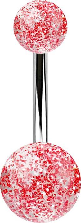 Image du produit Star Piercing Banane argentée avec deux boules pailletées rouges (Acrylique, sans laiton, Acier chirurgical 316L)