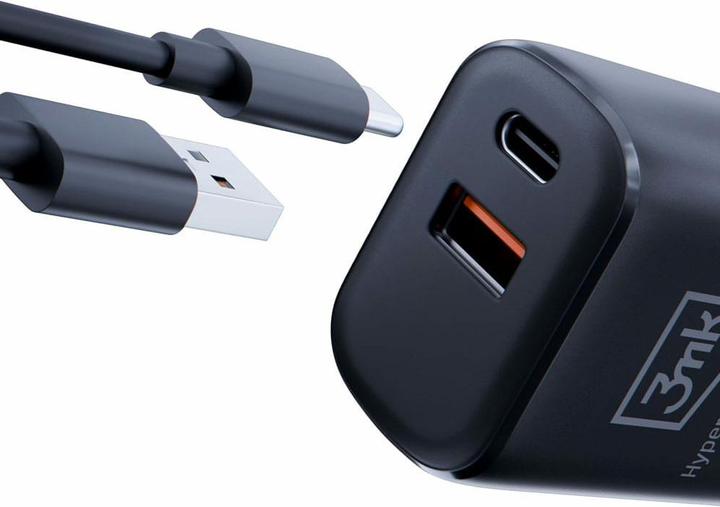 Actual product image 3MK HyperCharger 20W 1xUSB-C + 1xUSB-A ładowarka sieciowa PD/QC czarna/black (20 W, 2 ports)