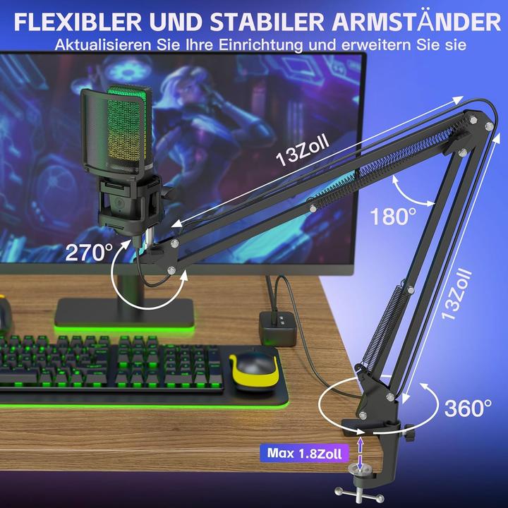 Produktbild Zealsound USB Gaming Mikrofon A68S mit RGB/Mute & Ständer-Set