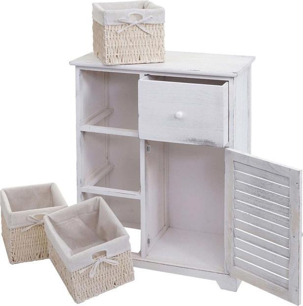 Produktbild Mendler Kommode HWC-H21, Schrank Schubladenkommode, Massiv-Holz Korb-Schublade 80x60x30cm - shabby weiss (80 x 60 x 30 cm)