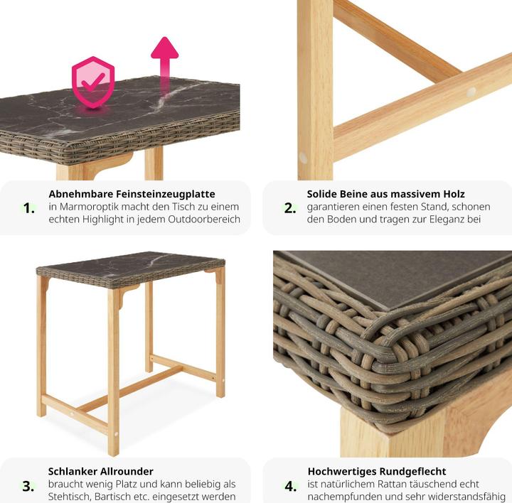 Immagine prodotto tectake Tavolo da bar in rattan Kutina 96 x 65 x 100 cm (96 cm)