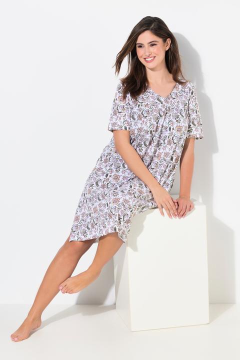 Image du produit Ulla Popken Chemises de nuit à fleurs, lot de 2, décolleté en V et manches courtes (42, 44)