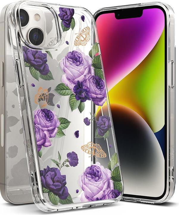 Actual product image Ringke Fusion Design Armored Case Cover with Gel Frame for iPhone 14 Plus transparent (Purple rose) (Apple iPhone 14 Plus)