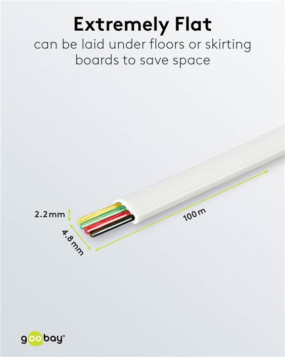 Produktbild Goobay Telefonflachkabel 100 m Rolle,AWG 28,CCA (kupferkaschiertes Aluminium), Weiss