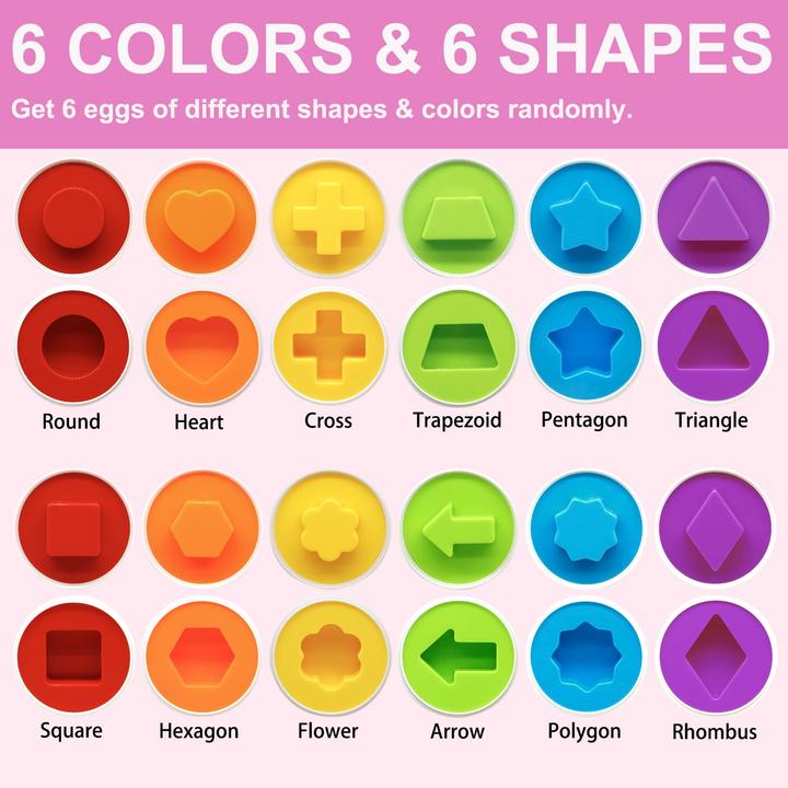 Actual product image Activity Board Matching Eggs for Toddlers, Egg Toy 6 Pcs Colour & Shape Sorting Recognition Eggs, Early Years