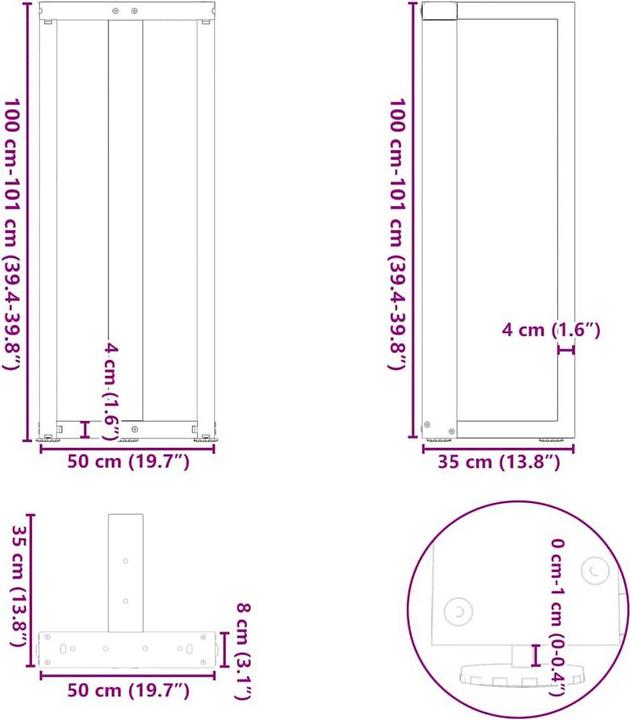 Produktbild vidaXL Bartischbeine T-Form 2 Stk. Anthrazit 50x35x(101-102) cm Stahl