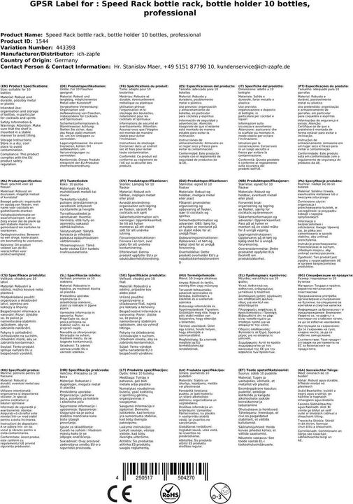 Actual product image Ich-zapfe Speed rack for 10 bottles of professional bottles. (Bar organizer)