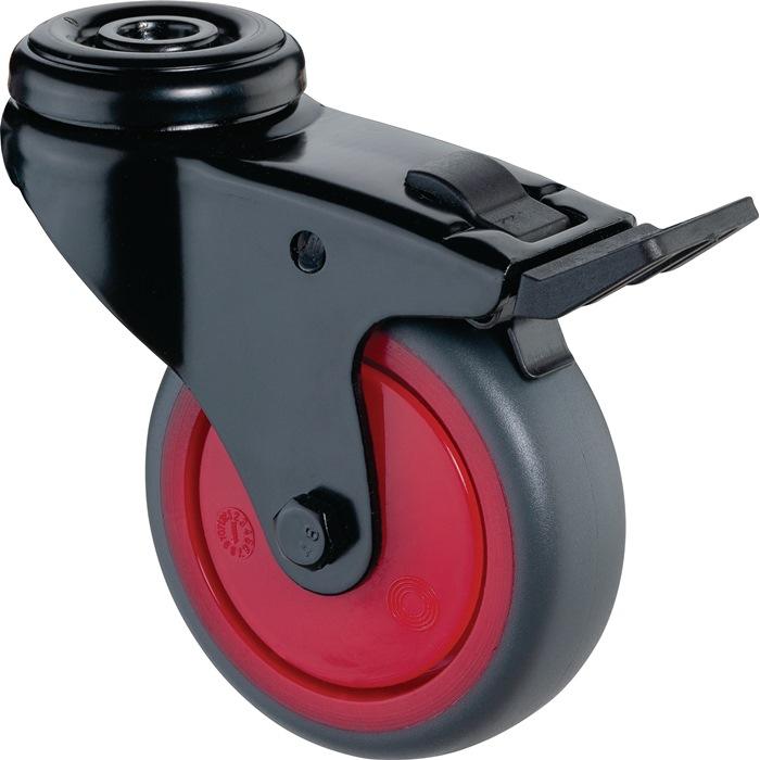 BS Rollen, Möbelrollen, Lenkrolle mit Feststeller Rad-Ø 50 mm Tragfähigkeit 50 kg mit Totalfeststeller Gummi grau