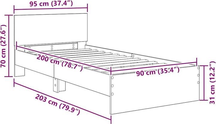 Produktbild vidaXL Bettrahmen (90 x 200 cm)