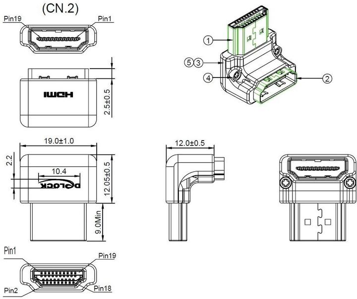 Produktbild Delock HDMI-A/HDMI-A male, F/M, 90° (HDMI, 2.10 cm)
