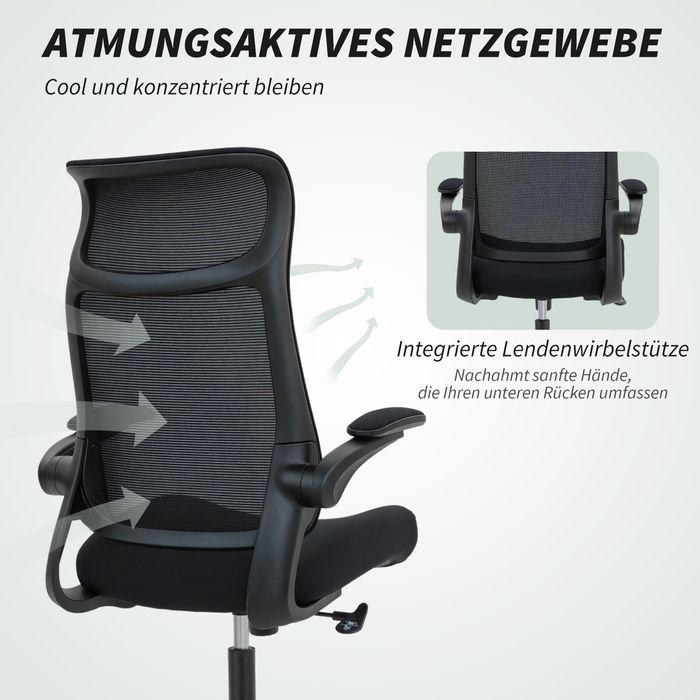 Image du produit Swisshandel24 Bürostuhl, 3D-Armlehnen, Netzstoffrücken, Kippfunktion, Schwarz (46 - 56 cm)