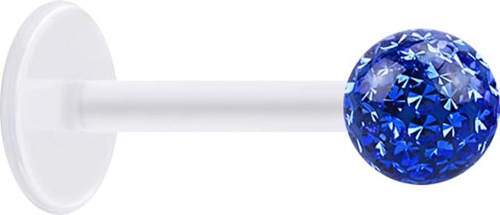Actual product image Star Piercing Micro Labret transparent with crystal ball dark blue and epoxy protective layer (without brass, Surgical steel 316L, Bioflex)