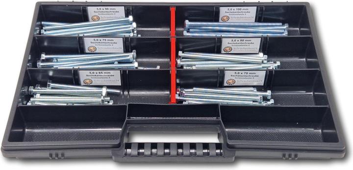 Produktbild Schraubenbox24 Sechskantschrauben Sortiment M5 65mm-100mm 90 tlg Schraubenbox DIN 933/ISO4017 (90 Schrauben pro Stück)