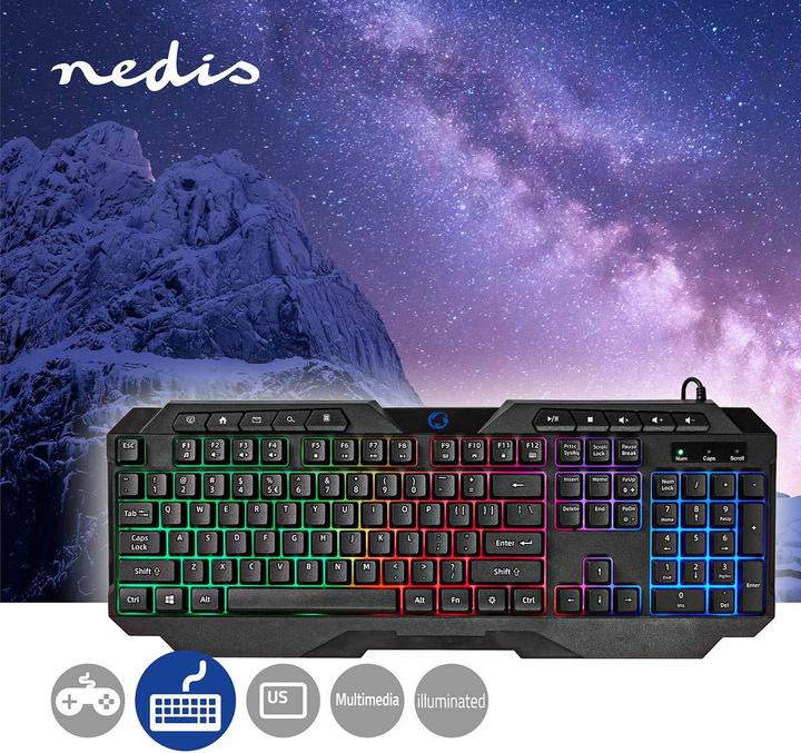 Produktbild Nedis Wired Gaming Keyboard | USB Type-A | Folientasten | LED | QWERTY | US-Layout | Netzkabellänge: (Eng. Int., Kabelgebunden)