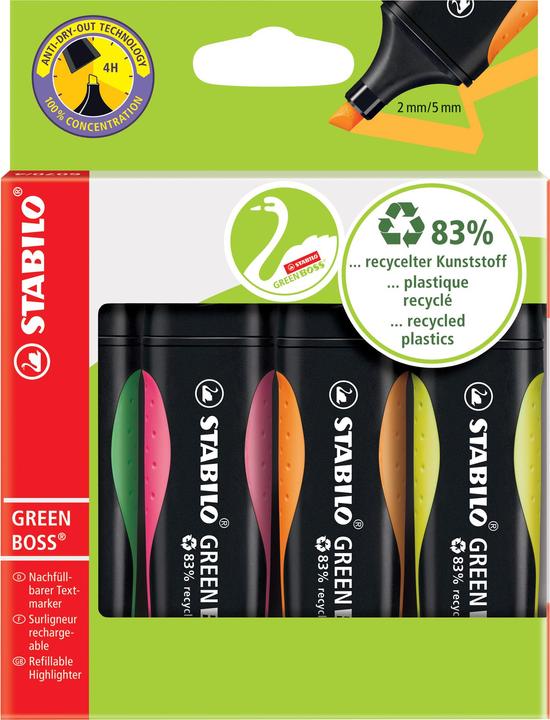 Produktbild STABILO GREEN BOSS Textmarker (Pink, Gelb, Grün, Orange, 5 mm, 4 x)