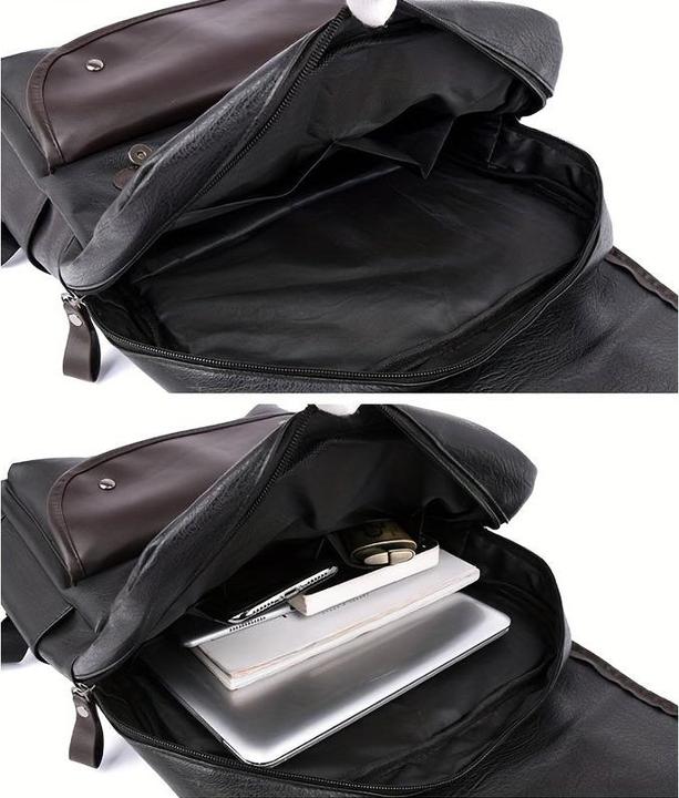 Actual product image Only-Bags.Store Men's Vintage Simple PU Leather Large Capacity Backpack, Casual Outdoor Travel Backpack