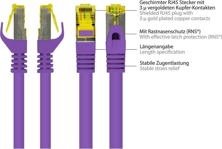 Produktbild Good Connections RJ45 Patchkabel mitCat.7 Rohkabel und Rastnasenschutz (RNS®), S/FTP, PiMF, halogenfrei, 600MHz, OFC (S/FTP, CAT7, 3 m)