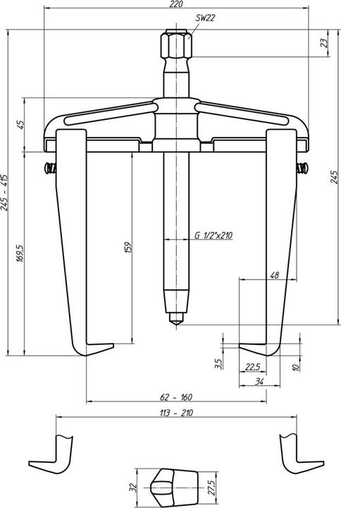 Actual product image Gedore 1.06/21-B Universal puller, with hook brake