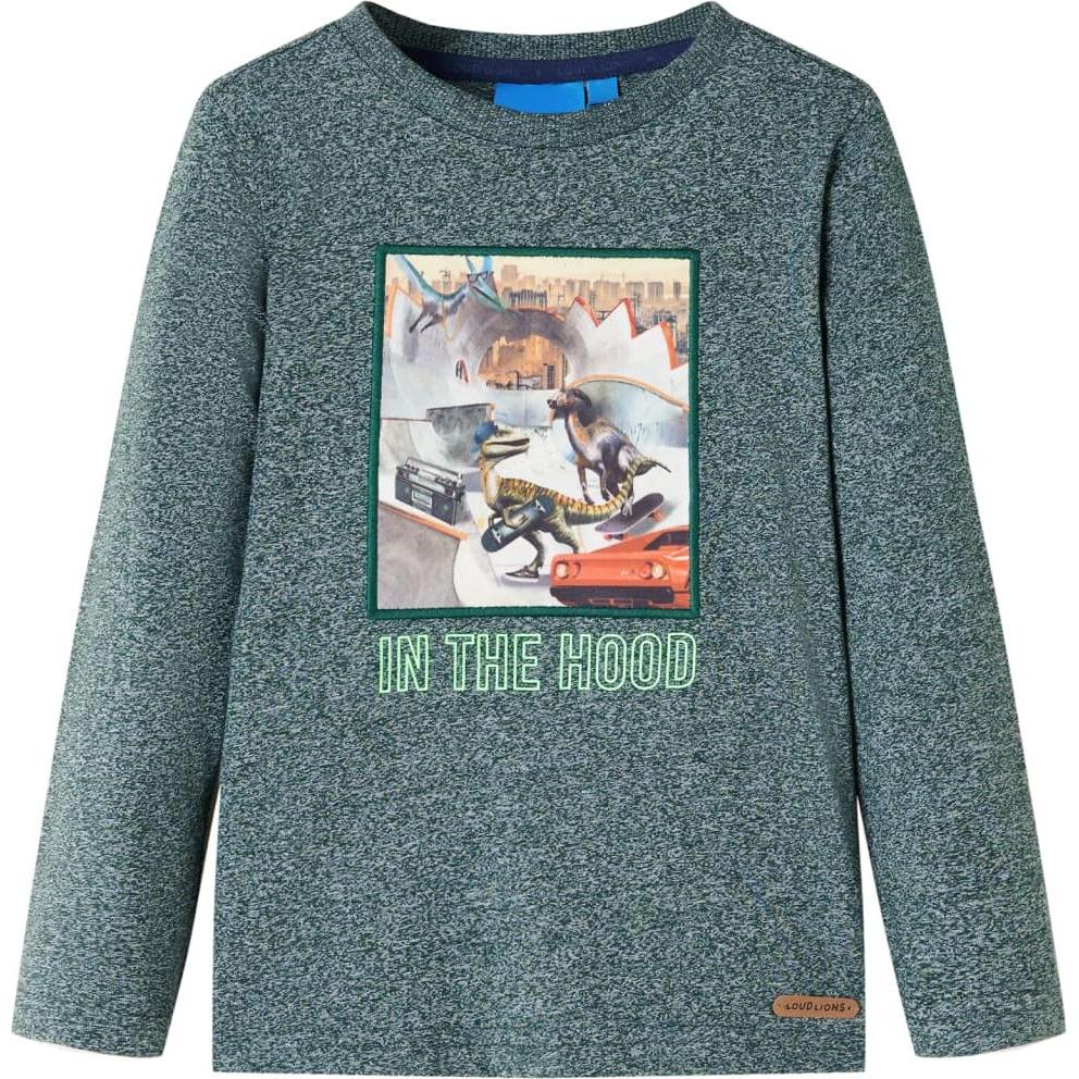 VidaXL, Jungen, Shirt, Kinder-Langarmshirt Dunkelgrün Melange 140,Material: 50, Grün, (140)