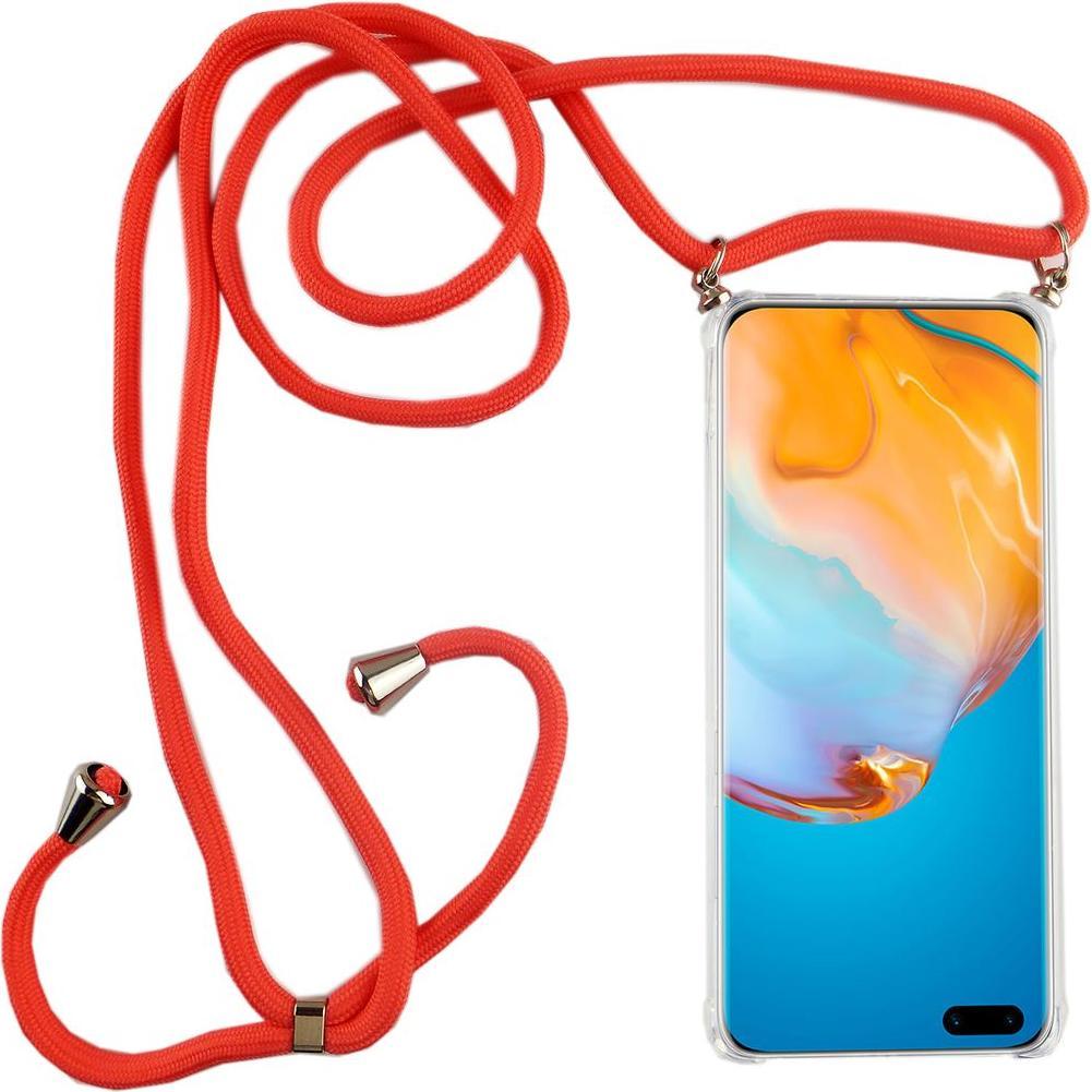König Design Huawei P40 Pro Handykette Hülle mit Band Case zum umhängen mit Kordel Etui Pink, Handykette, Transparent