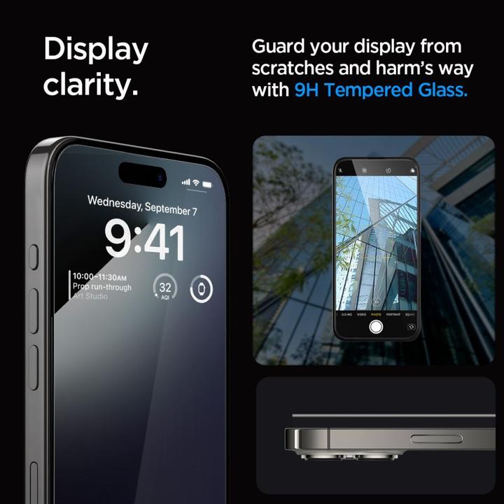 Actual product image Spigen TEMPERED GLASS GLAS.TR "EZ FIT" FC IPHONE 15 PRO MAX BLACK (1 pcs., Apple iPhone 15 Pro Max)