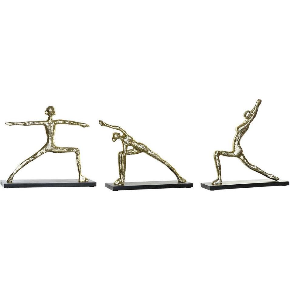 DKD Home Decor, Deko Objekt, Deko-Figur 33 x 10 x 35 cm Schwarz Gold Indianer Yoga (3 Stück)