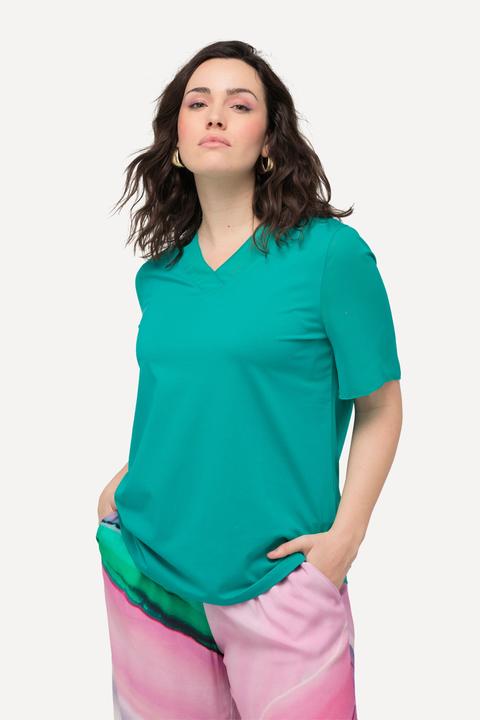 Produktbild Ulla Popken T-Shirt, Chiffon-Blende, V-Ausschnitt, Chiffon-Halbarm (56)