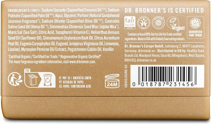 Produktbild Dr. Bronner's All-One Magic Soap Sandelholz Jasmin 140g (Hartseife)