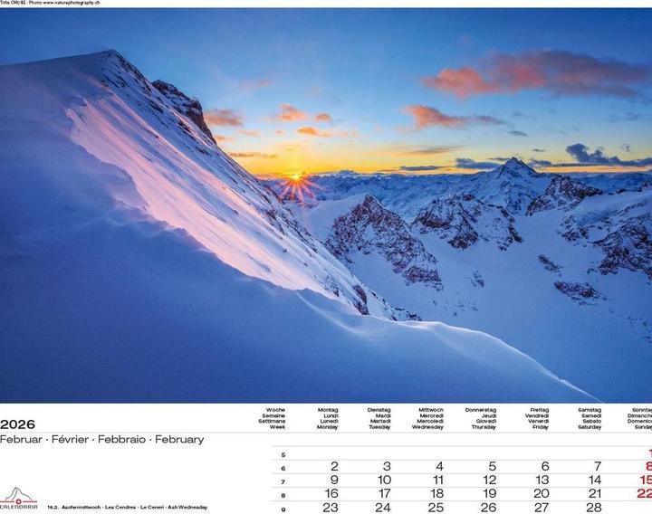 Produktbild Schweiz-Suisse-Svizzera-Switzerland 2026 (40 x 31 cm, Harter Einband, Französisch, Deutsch, Englisch, Italienisch)