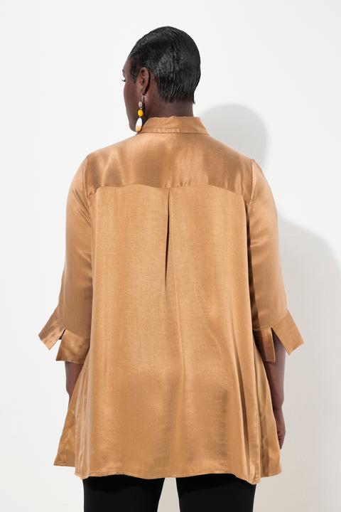 Immagine prodotto Ulla Popken Blusa dal taglio svasato con cupro, pieghe godet, colletto da camicia e maniche a 3/4 (42, 44)