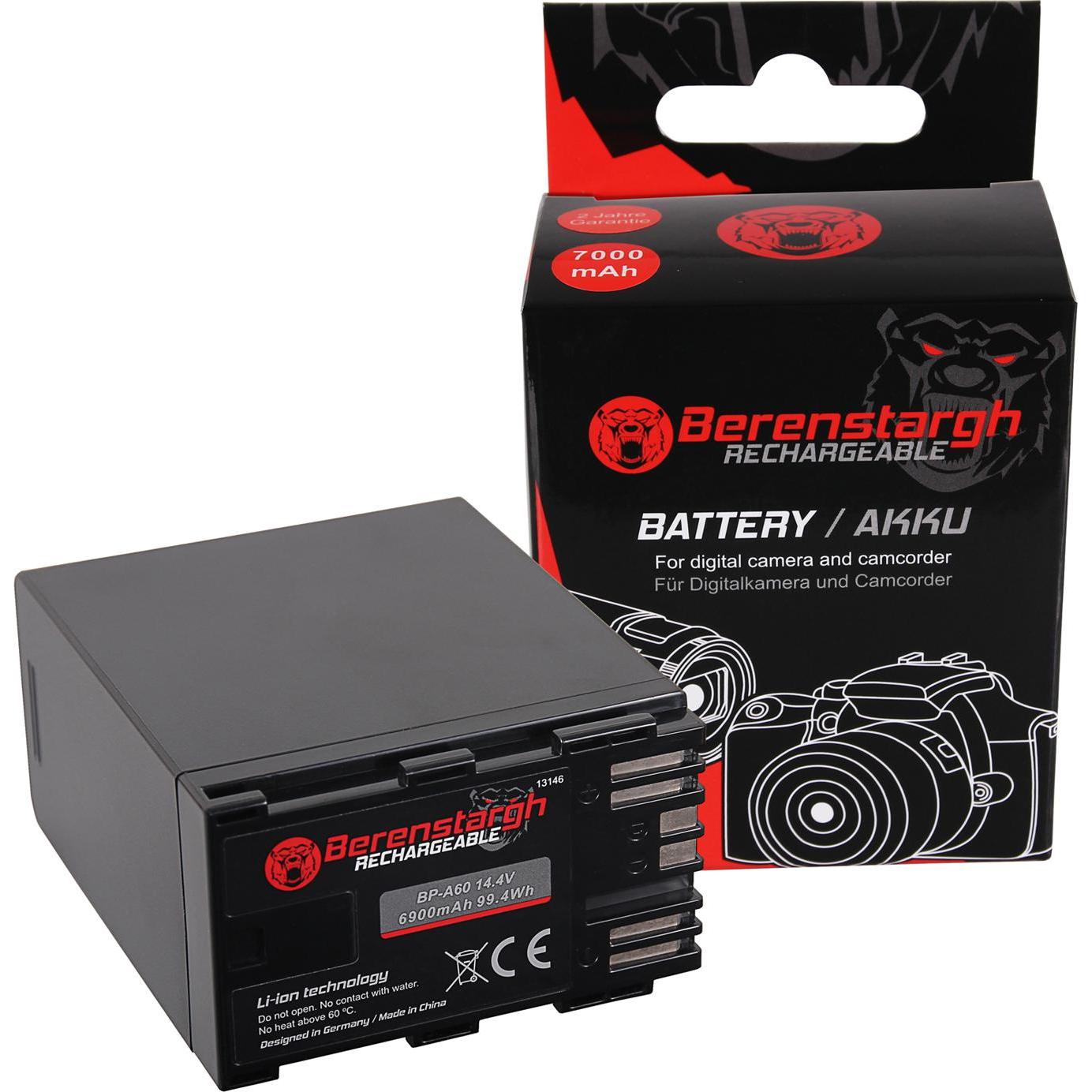 Berenstargh Akku f. Canon BP-A60 EOS C200 C200B C200 PL C300 Mark II XF705 CA-CP200L 6900mAh (Batteria della fotocamera), Alimentatore fotocamera
