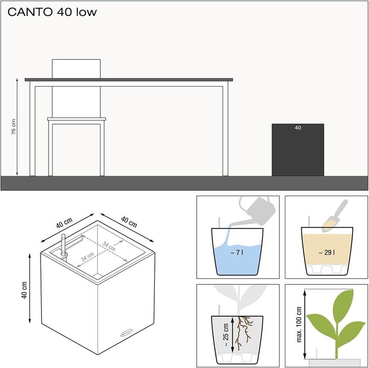 Actual product image Lechuza CANTO Premium 40 low anthracite metallic (40 x 40 x 40 cm)