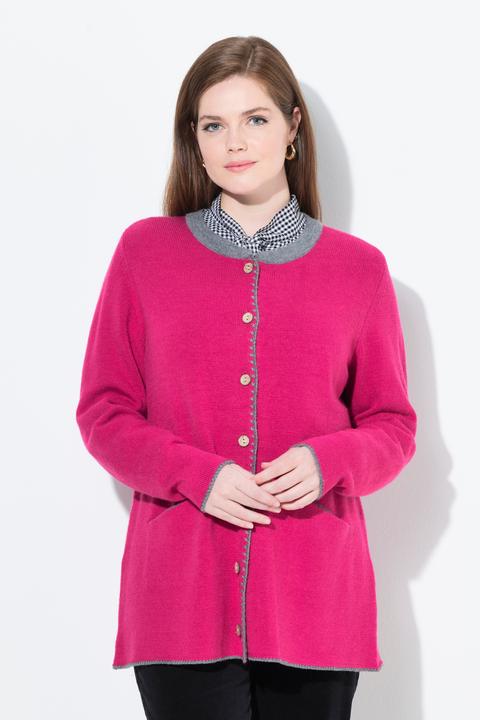 Produktbild Ulla Popken Long-Strickjacke, Hirsch-Stickerei, A-Linie, Stehkragen (42, 44)