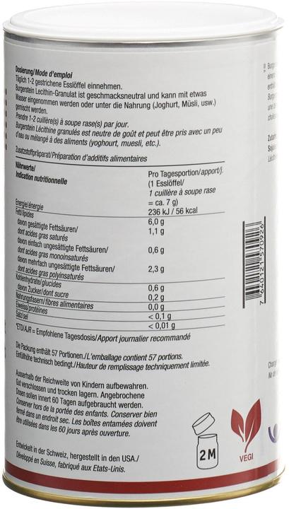 Valeurs nutritives et ingrédients Burgerstein Granulés de lécithine (1 pièce(s), À granulés, 397 g)