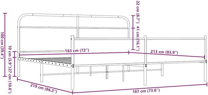 Produktbild vidaXL Metallbett ohne Matratze Braun Eichen-Optik 183x213 cm (183 x 213 cm)