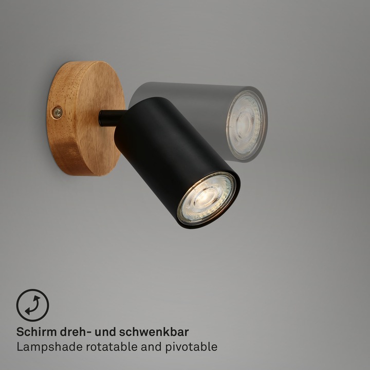 Produktbild Briloner Spot, schwarz, mit Holz, exkl. 1xGU10 9W (GU10)