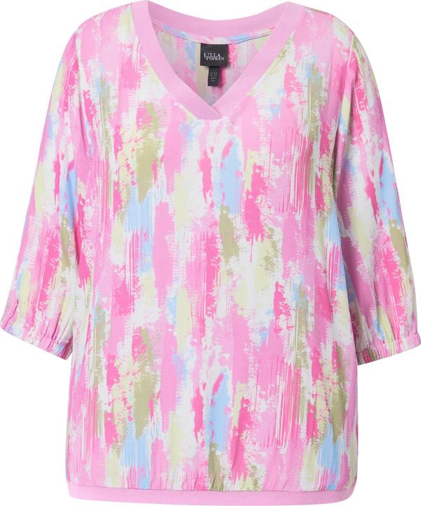 Immagine prodotto Ulla Popken Blusa in crêpe con orlo a costine, scollo a V e maniche a 3/4 (50, 52)