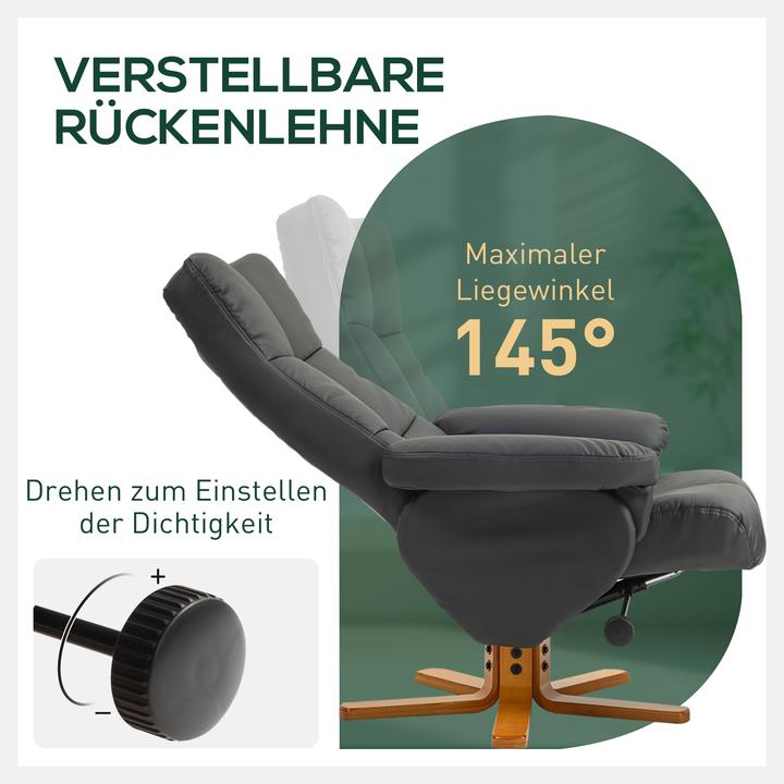Actual product image Homcom Relaxsessel mit Hocker Holz, Kunstleder Dunkelgrau