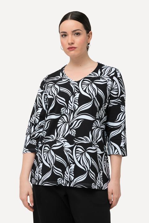 Immagine prodotto Ulla Popken T-shirt classica con foglie, scollo a V e mezze maniche (46, 48)