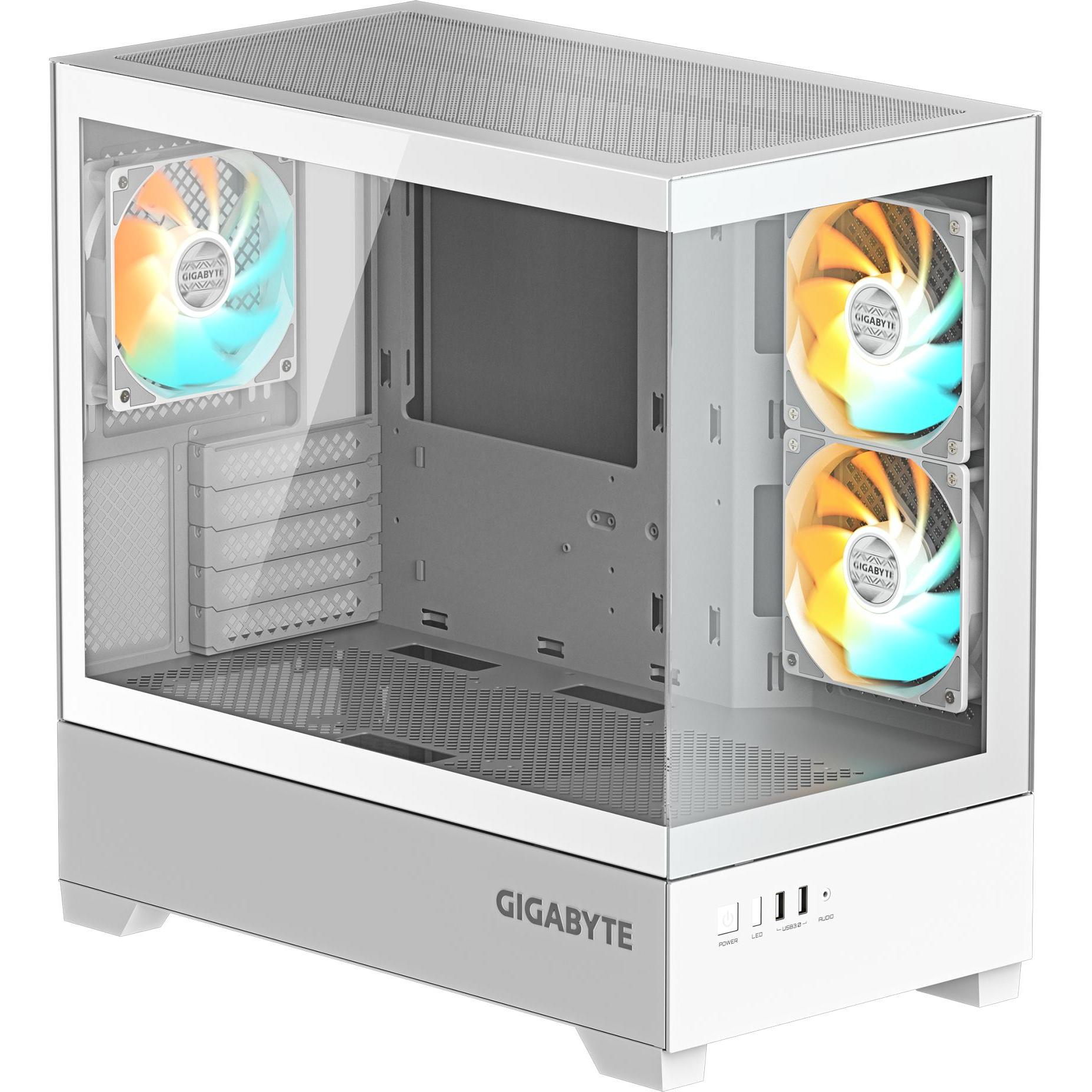 Gigabyte case GB-C201PI - Mid tower - 2xUSB 3.0 - 3x 120mm ARGB Fan - white (mATX, Mini-ITX), PC Geh