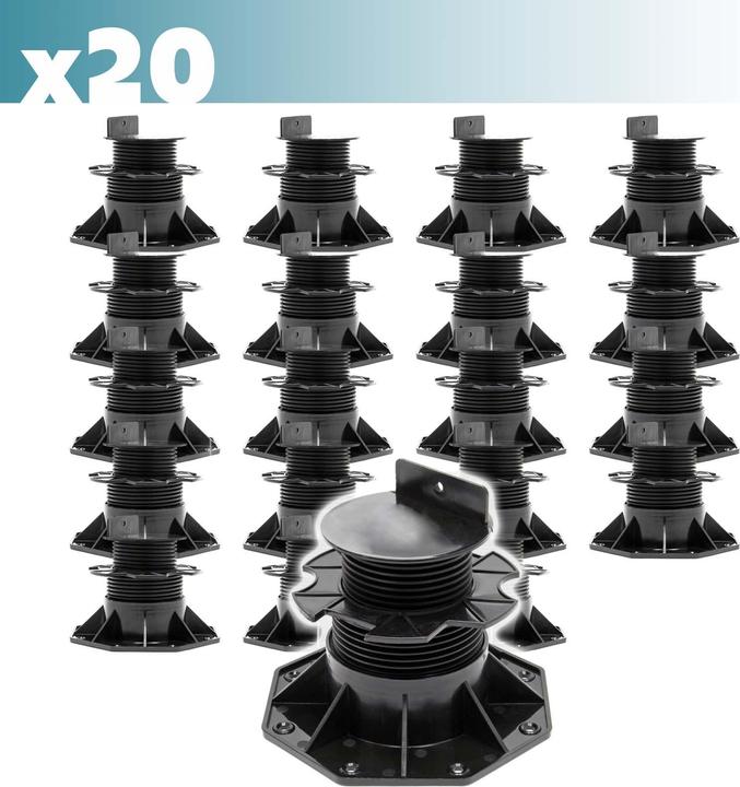 Image du produit XPOtool Plots de terrasse Set 20x Charge 2700kg Réglage en hauteur 60-128mm Lames Dalles Piscine (20x, 18.80 x 18.80 cm)