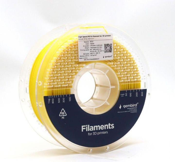 Immagine prodotto Gembird PETG ad alta velocità (PET, PETT) - Gul - 1,75 mm - 1 kg (PETG, 1.75 mm, 1000 g, Giallo)