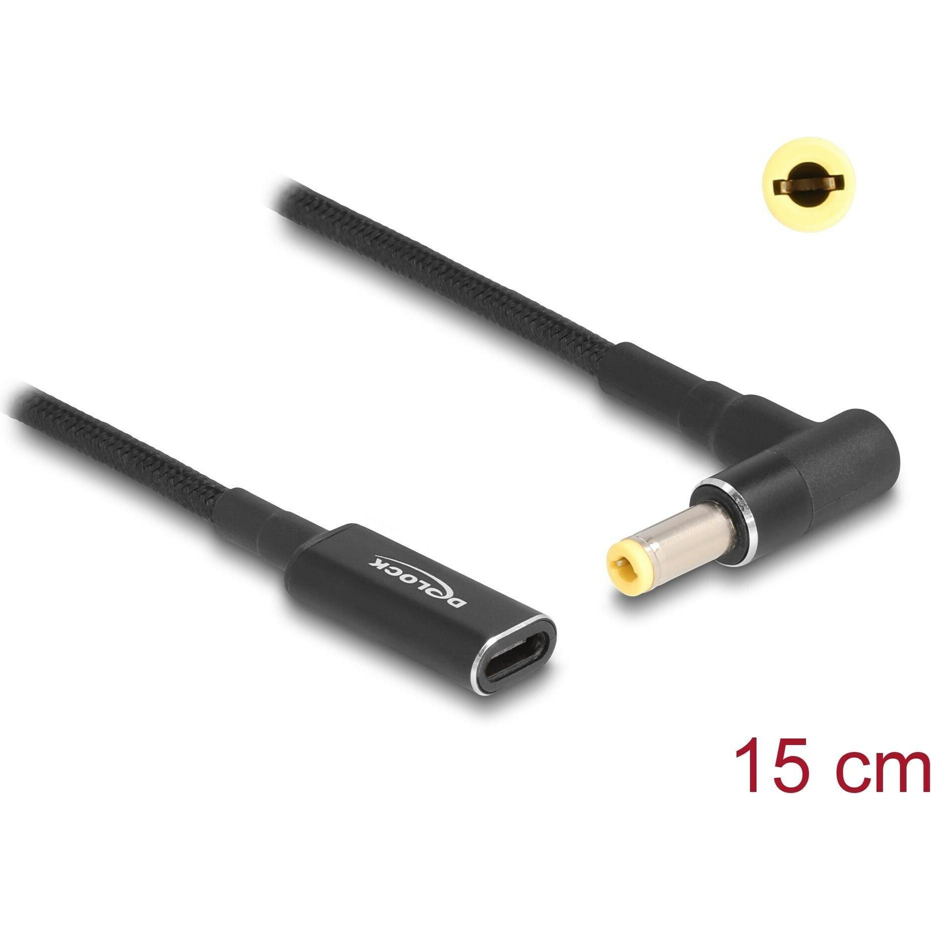 Thumbnail - Delock Adapterkabel für Notebook Ladekabel USB Type-C™ Buchse zu 5,5 x 2,5 mm Stecker 90° gewinkelt 15 cm (0.15 m), USB ...