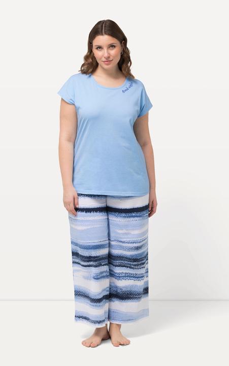 Image du produit Ulla Popken Pyjama à rayures avec broderie, col rond et manches courtes (50, 52)