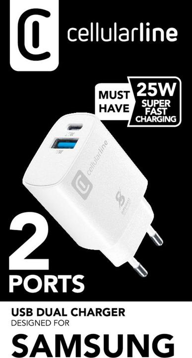 Produktbild Cellularline Dual Port Travel Charger Samsung PD 25W White (25 W, 2 Ports)