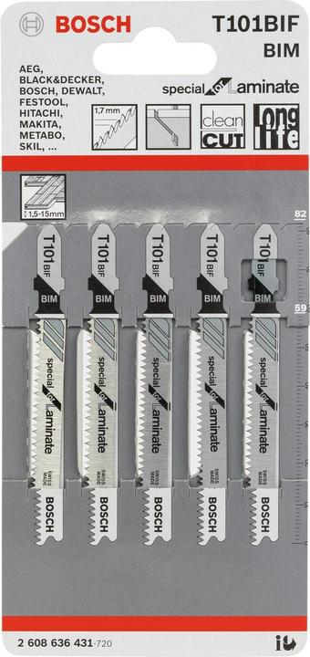 Produktbild Bosch Professional Zubehör PRO Laminate clean T101BIF Stichsägeblatt, 83 mm, 5-tlg.